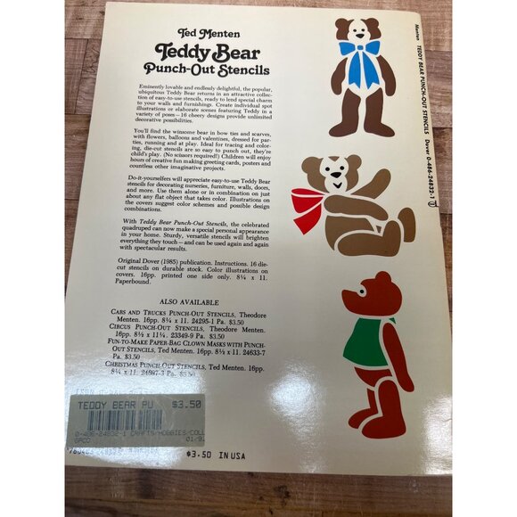 Ted Menten Teddy Bear Punch-Out Stencils Vintage Craft Book 1976 - Picture 2 of 5